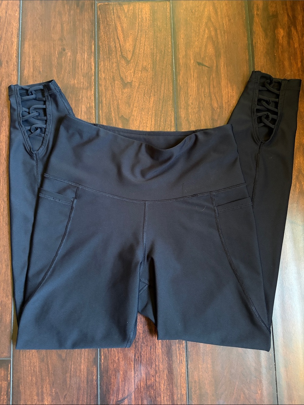 Old Navy Black High-Waist Leggings with Lace-Up Side Detail